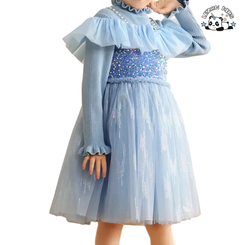 LEZONKIDS - Wholesale Spring Autumn Long Sleeve Sequin Patches Kids Princess Girls Dress for 2 to 14 Year